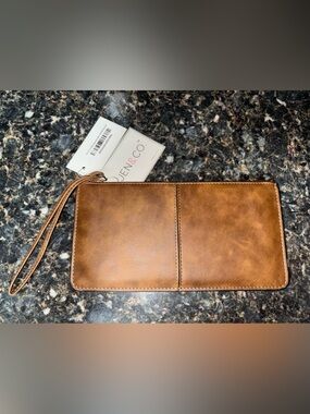 Jen & Co. Brown Vegan Leather Wristlet Wallet NWT RFID Protected